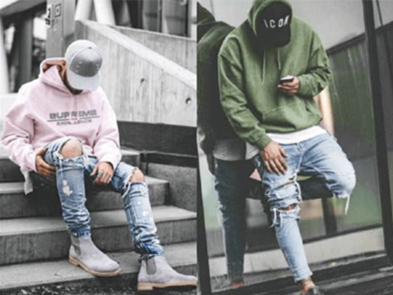 Phối áo hoodie form rộng và quần jeans