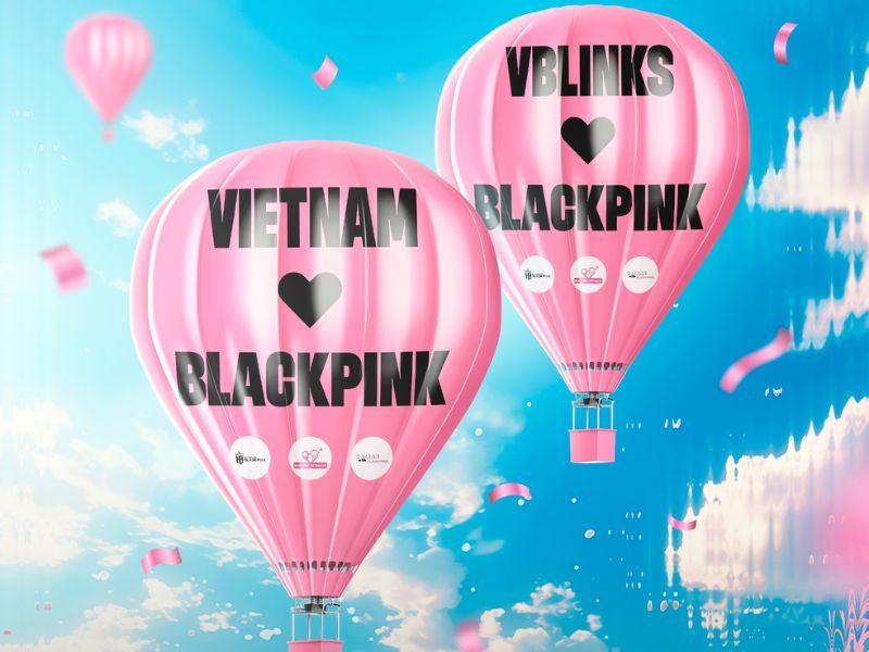 Khinh khí cầu rực sắc hồng xuất hiện trên bầu trời (Nguồn ảnh: BLACKPINK Vietnam FC)