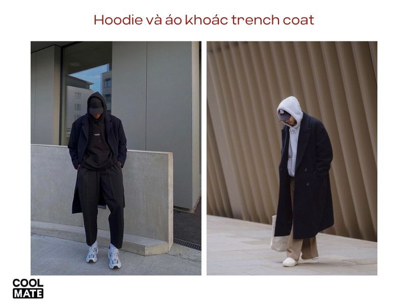 Hoodie và áo khoác trench coat - outfit đi chơi Noel