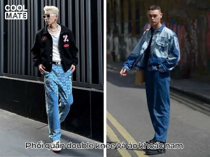 Phối quần Double Knee với áo khoác bomber/denim