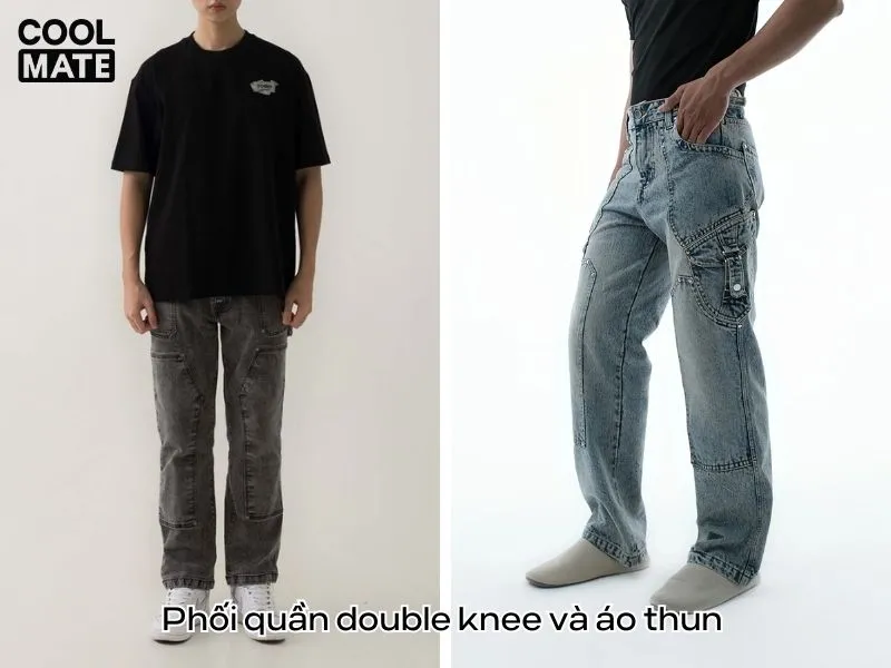 Phối quần Double Knee với áo thun nam