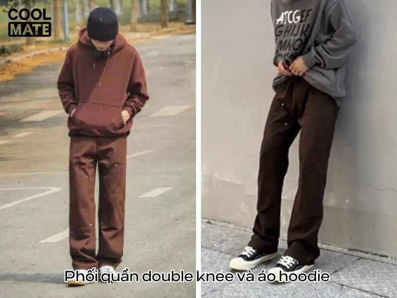 Phối quần Double Knee với áo hoodie