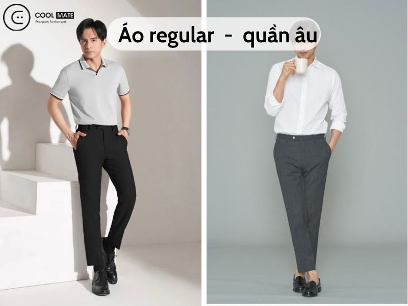 phối áp regular fit với quần âu nam