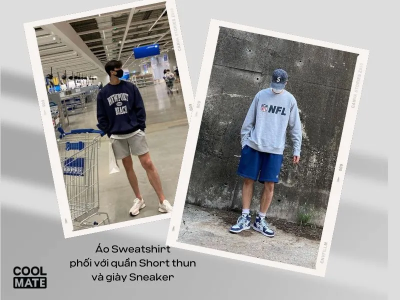 Phối áo Sweatshirt với quần Short thun và giày Sneaker 