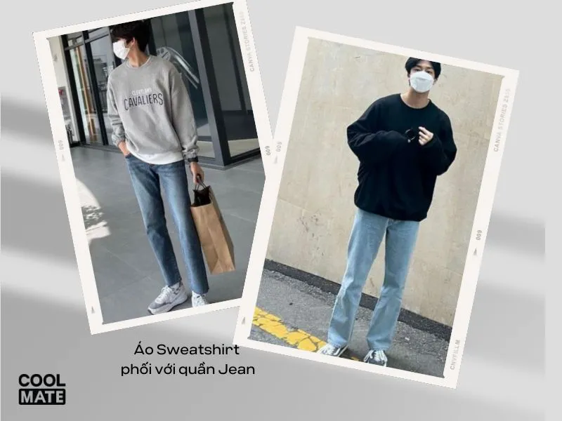 Phối áo Sweatshirt với quần Jean