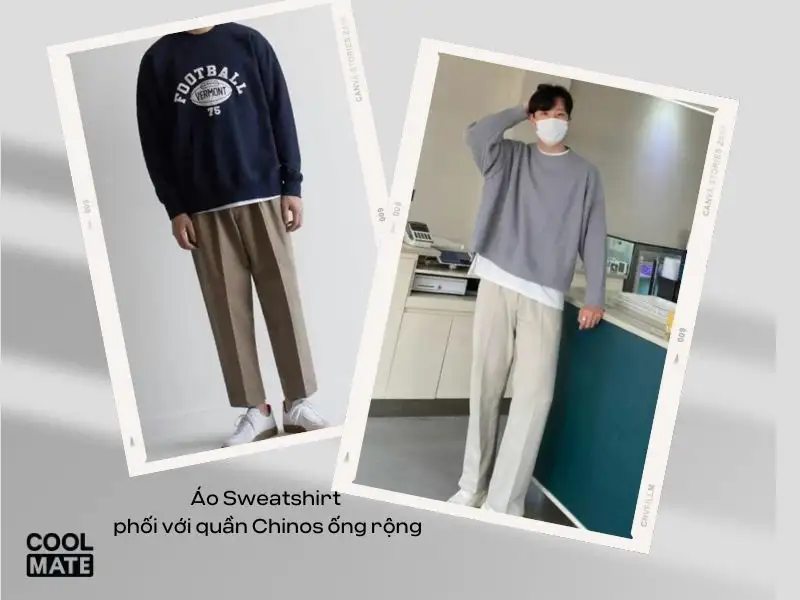 Phối áo Sweatshirt với quần Chinos 