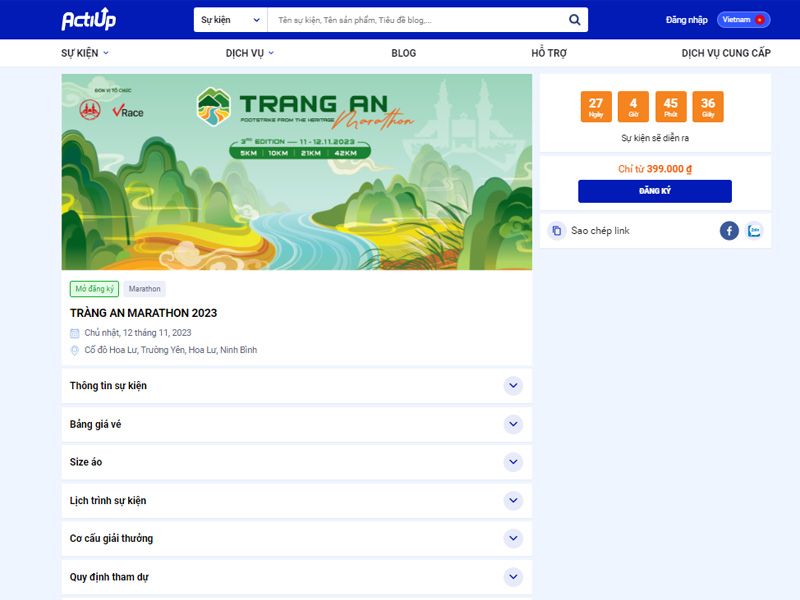 Trang đăng ký vé tham gia giải chạy