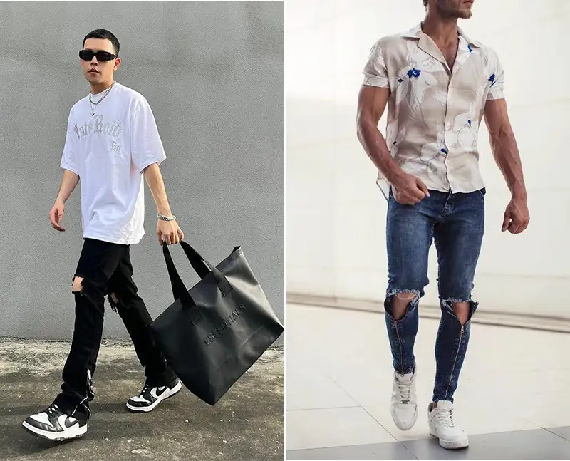 Jeans zipper rách gối thời trang