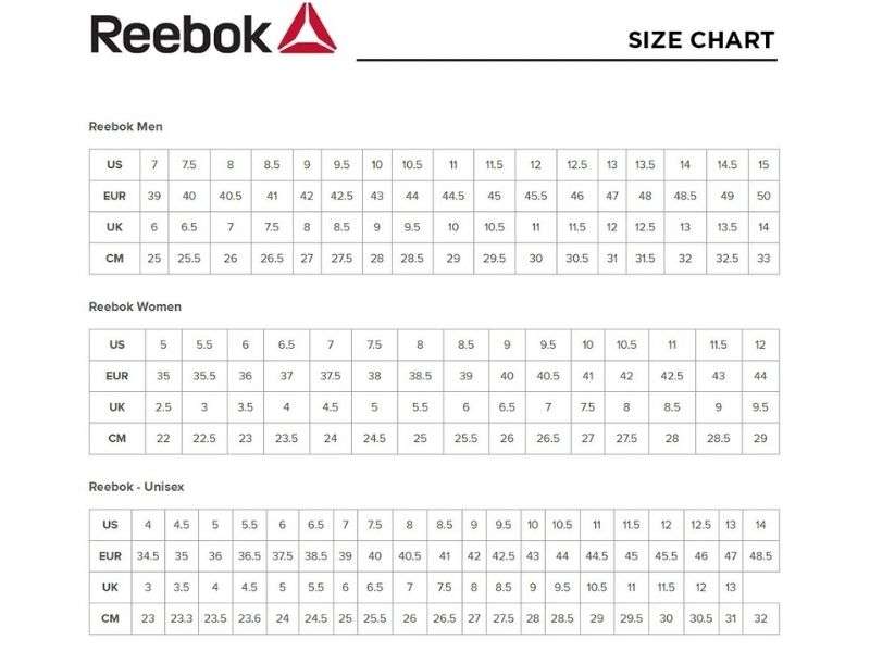  Bảng size giày nam Reebook