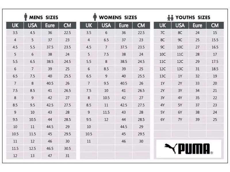  Bảng size giày nam Puma