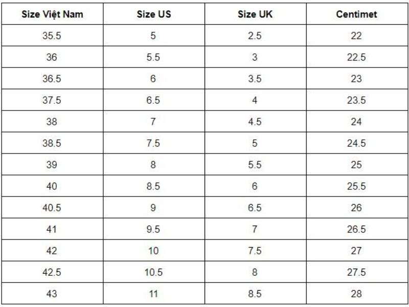  Bảng size giày nam Adidas