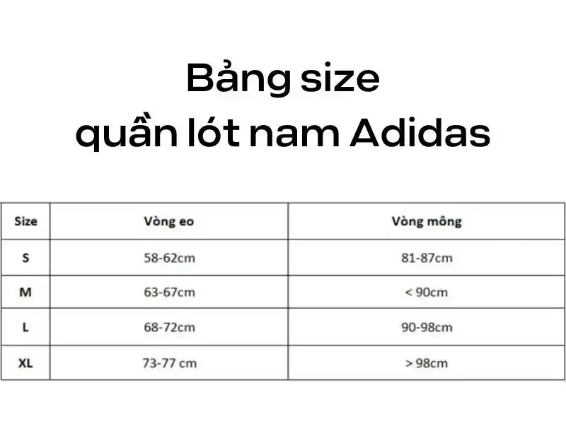 Bảng size quần lót thương hiệu Adidas