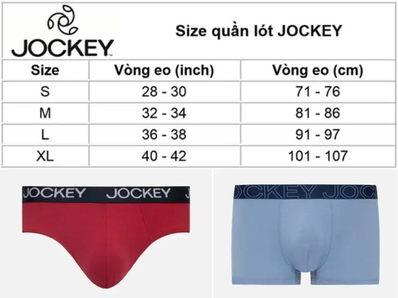 Bảng size quần lót thương hiệu Jockey