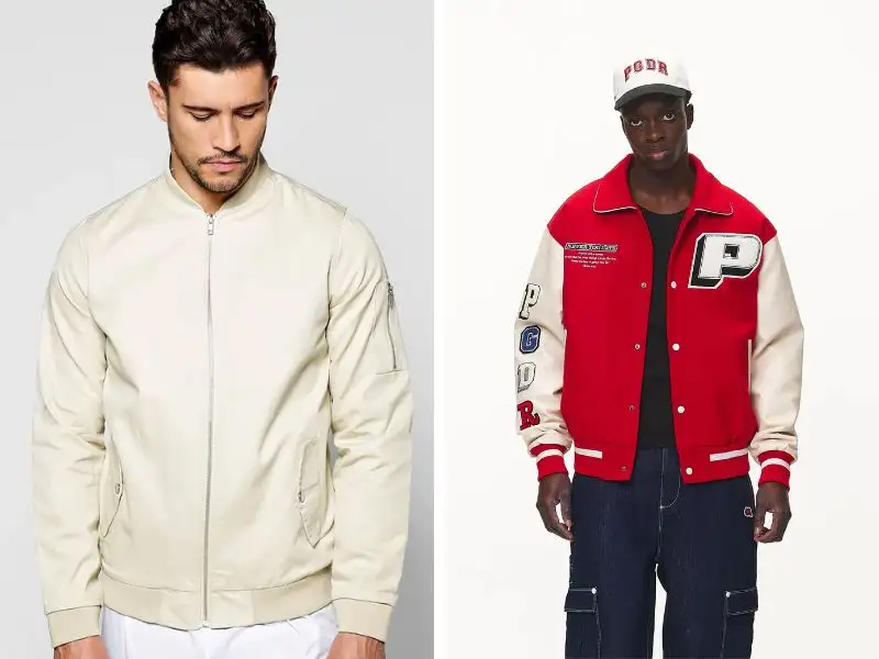 Phân biệt cổ áo, tay áo và gấu áo của Bomber và Varsity Jacket