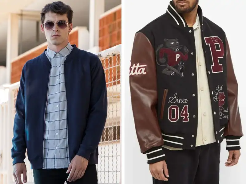 Varsity Jacket thường nặng và dày hơn Bomber