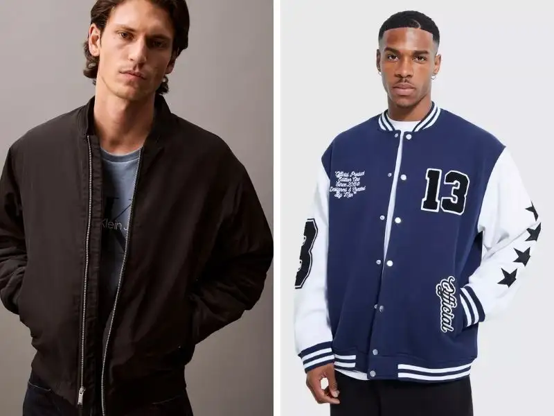 Sự khác biệt về chất liệu áo Varsity Jacket và Bomber