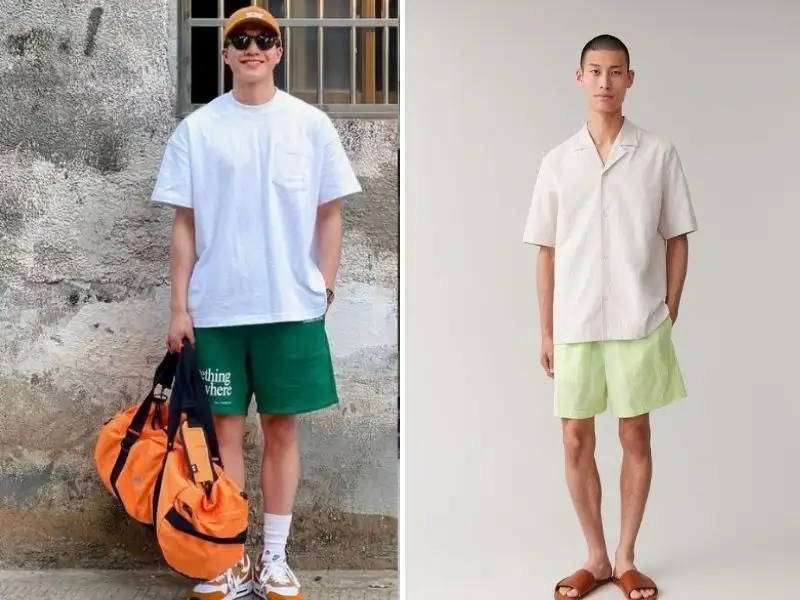 Phối quần short màu xanh pastel với áo phông sáng màu