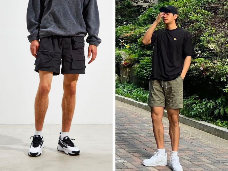 Quần short + áo thun basic + giày thể thao