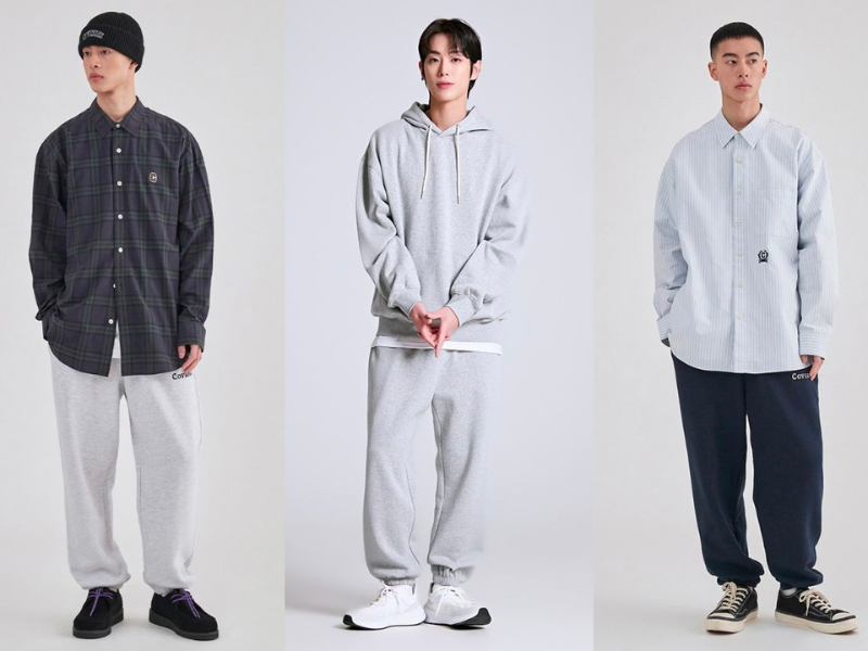 Quần jogger + áo hoodie + giày thể thao