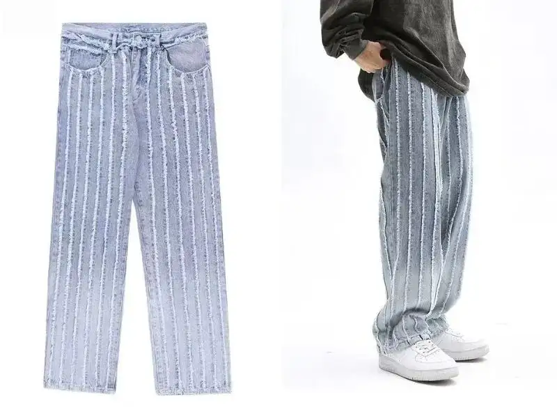 Quần jeans kẻ sọc hiệu ứng rách