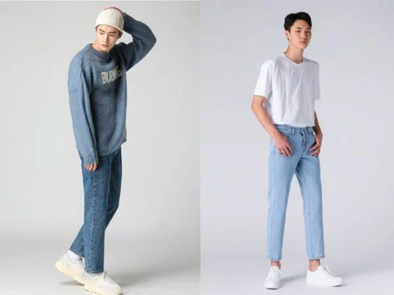 Quần jeans kết hợp với áo thun và giày thể thao