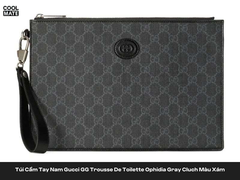 Túi cầm tay nam Gucci GG Trousse De Toilette Ophidia Gray Clutch màu xám