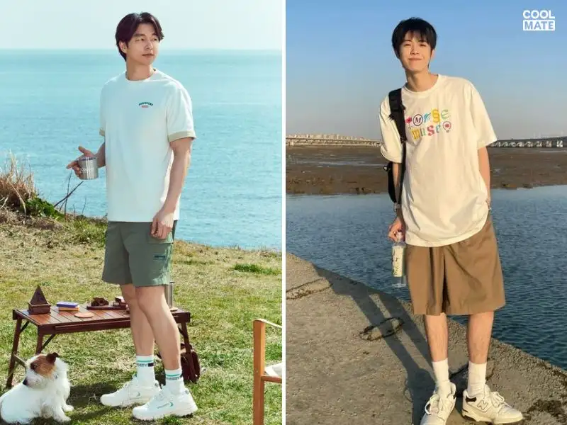 Áo oversize phối với quần short đi picnic