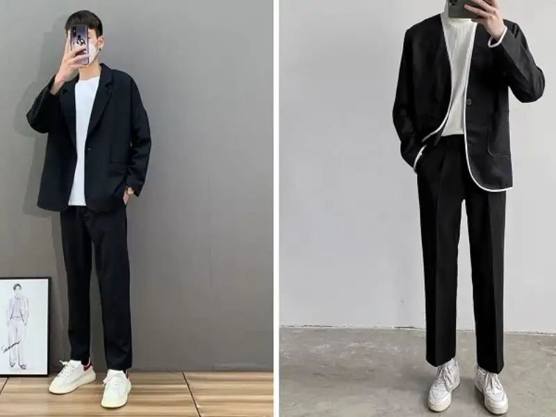 Áo Blazer, áo thun kết hợp cùng quần âu và giày lười