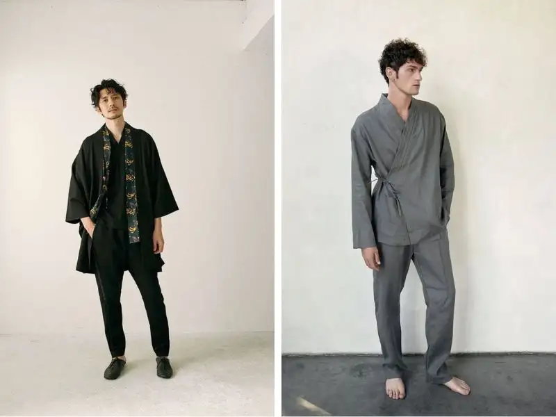 Áo khoác kimono nam cùng quần chinos 