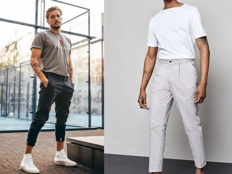 Quần cropped pants nam mix cùng với áo phông