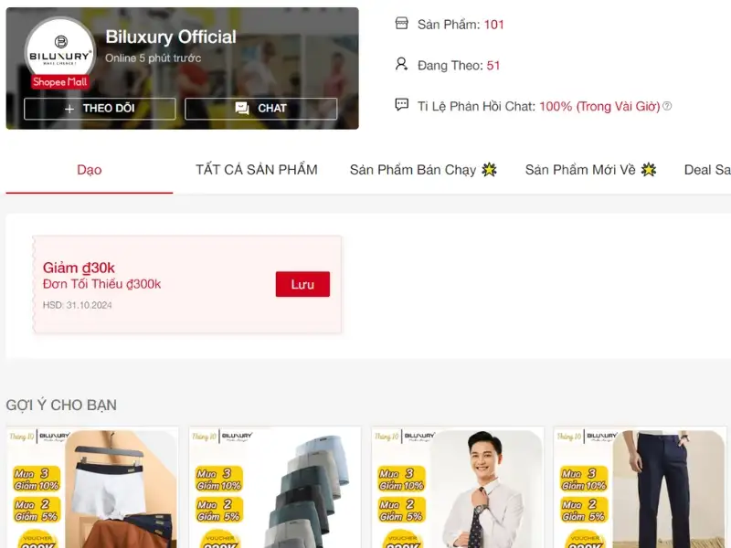 shop bán đồ lót nam Shopee Biluxury 