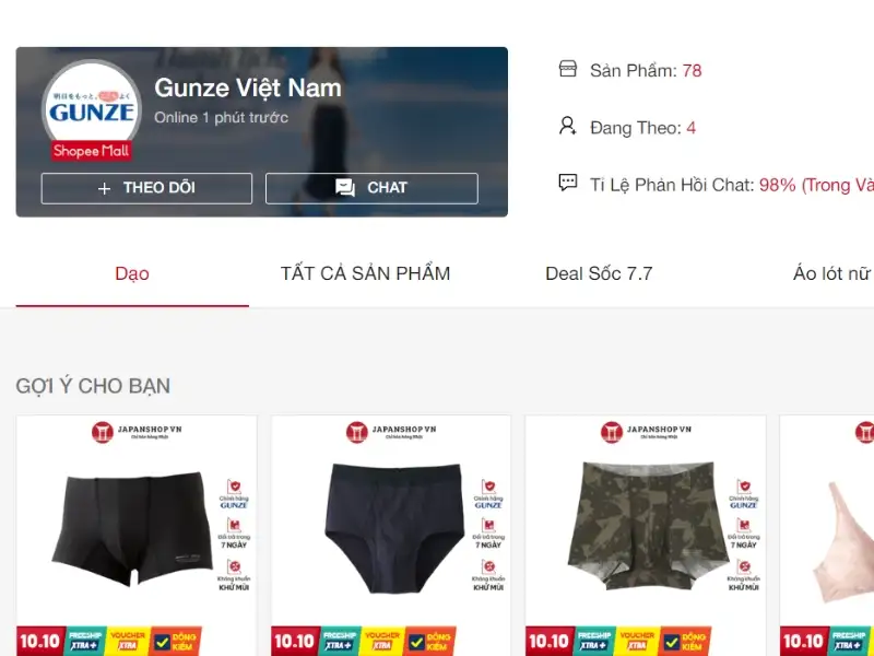 Shop Gunze Việt Nam Shopee