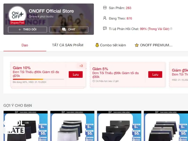 shop bán đồ lót nam Shopee ONOFF