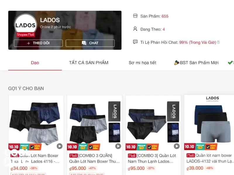 shop bán đồ lót nam Shopee Lados