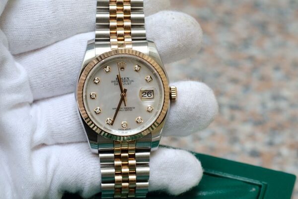 Đồng hồ Rolex nam đính đá Datejust 116231 Demi Gold Everose