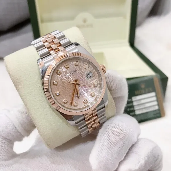 Đồng hồ Rolex nam đính đá Datejust 116231 Demi Gold Everose