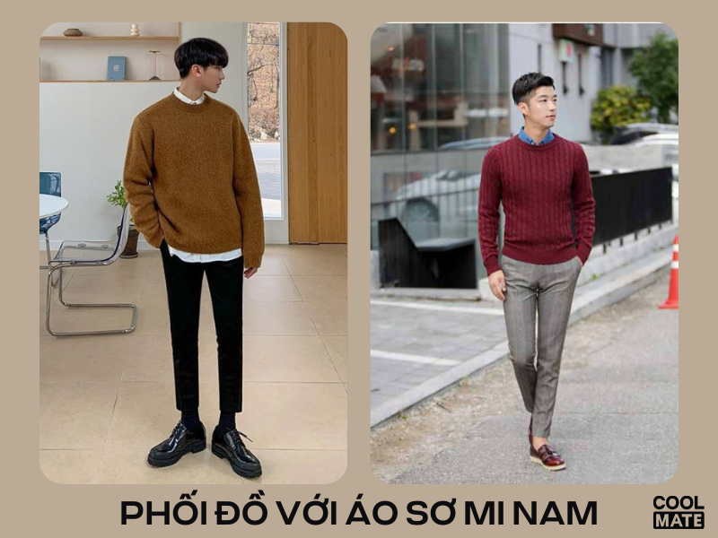 Cách phối áo sơ mi nam với áo sweater.