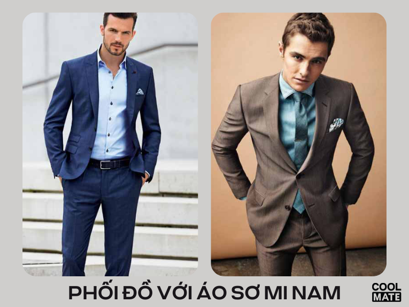 Cách phối áo sơ mi nam với áo vest/suit.