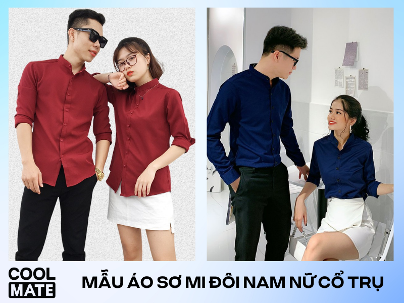 Mẫu áo sơ mi đôi nam nữ cổ trụ