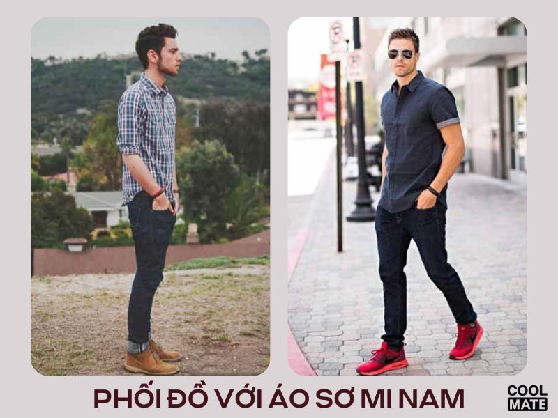 Cách phối áo sơ mi nam với quần jeans.