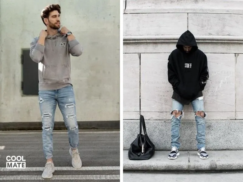  Thoải mái dạo phố với quần jeans rách nam và áo hoodie