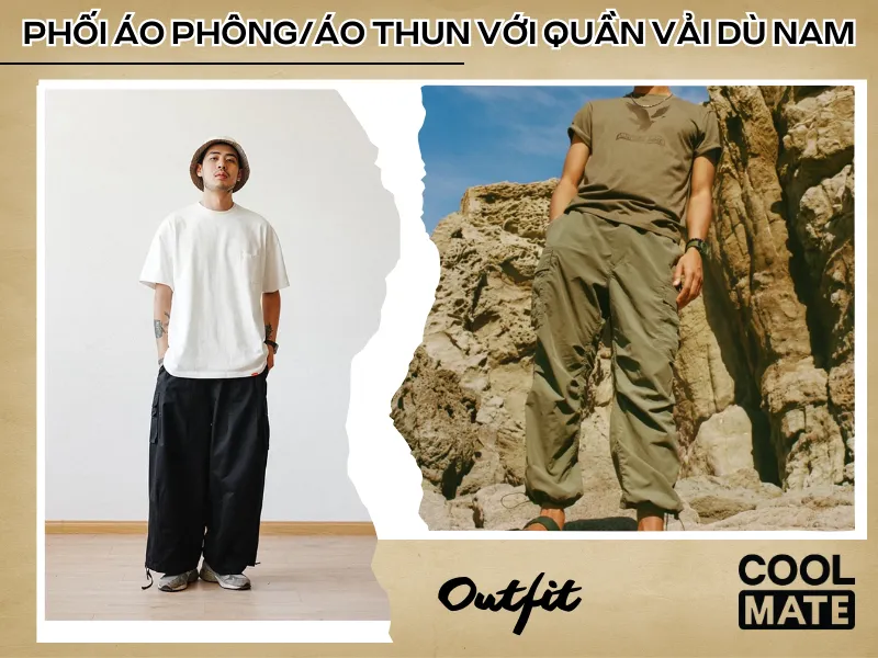 Phối áo phông/áo thun với quần vải dù nam