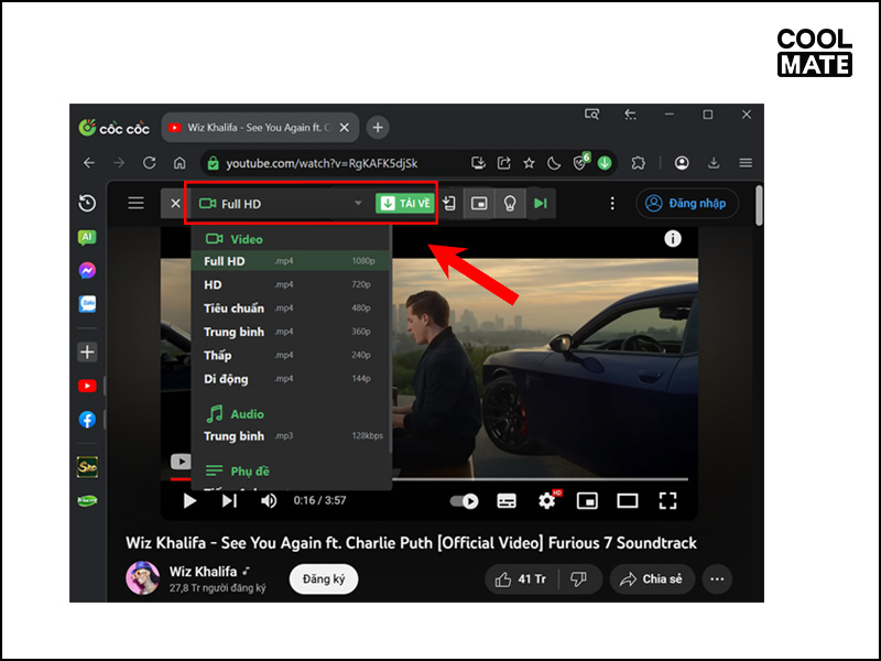 Tải nhạc trên YouTube bằng trình duyệt Cốc Cốc