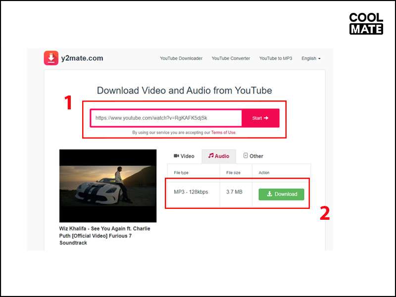 Tải nhạc trên YouTube bằng y2mate.com