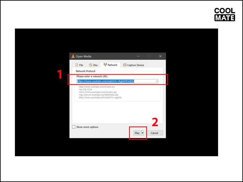 Dán link vào khung URL, sau đó nhấn chọn nút “Play”