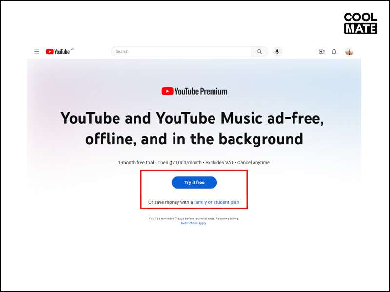 Đăng ký dịch vụ gói YouTube Premium