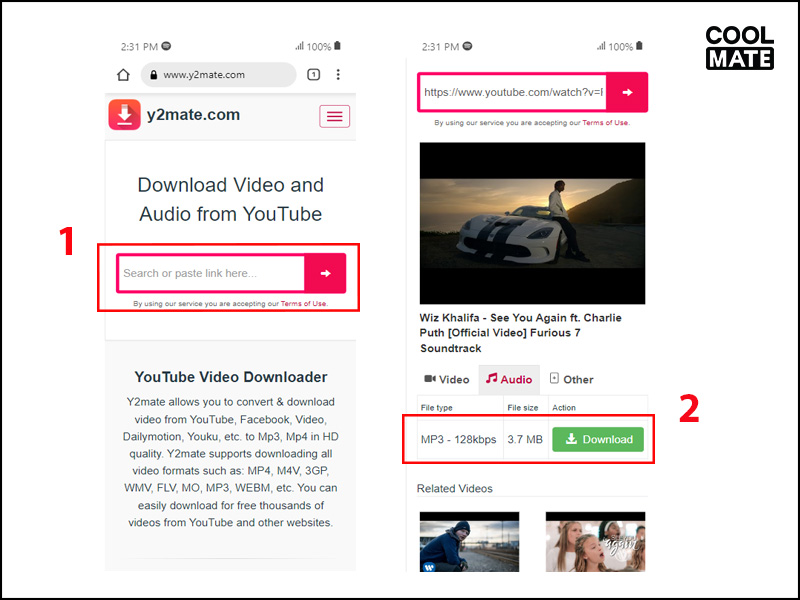 Tải nhạc trên YouTube sử dụng y2mate.com