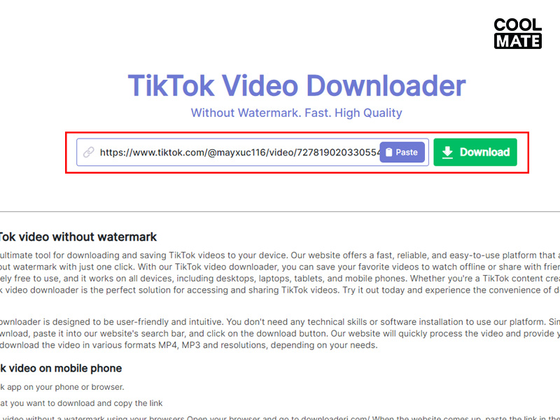 Tải video TikTok về máy tính thông qua Downloaderi.com rõ nét