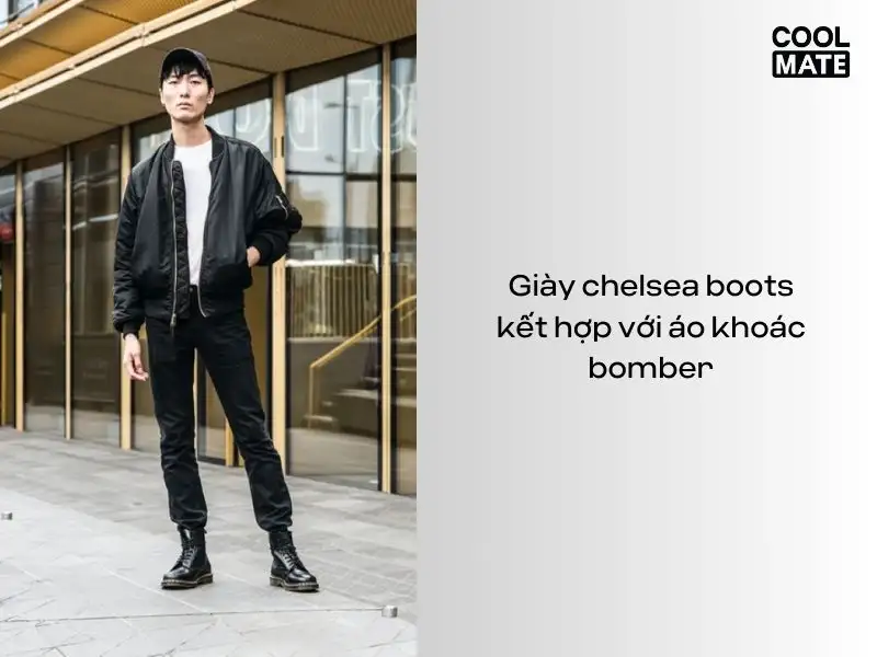 Giày chelsea boots kết hợp với áo khoác bomber