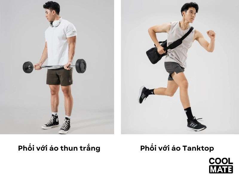 Phối quần thể thao nam ngắn với các kiểu áo thể thao